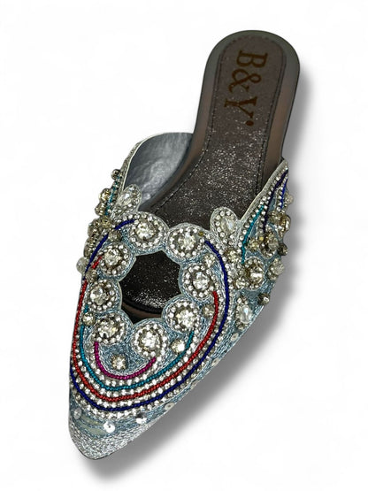 Glamour Silver Flat Mule