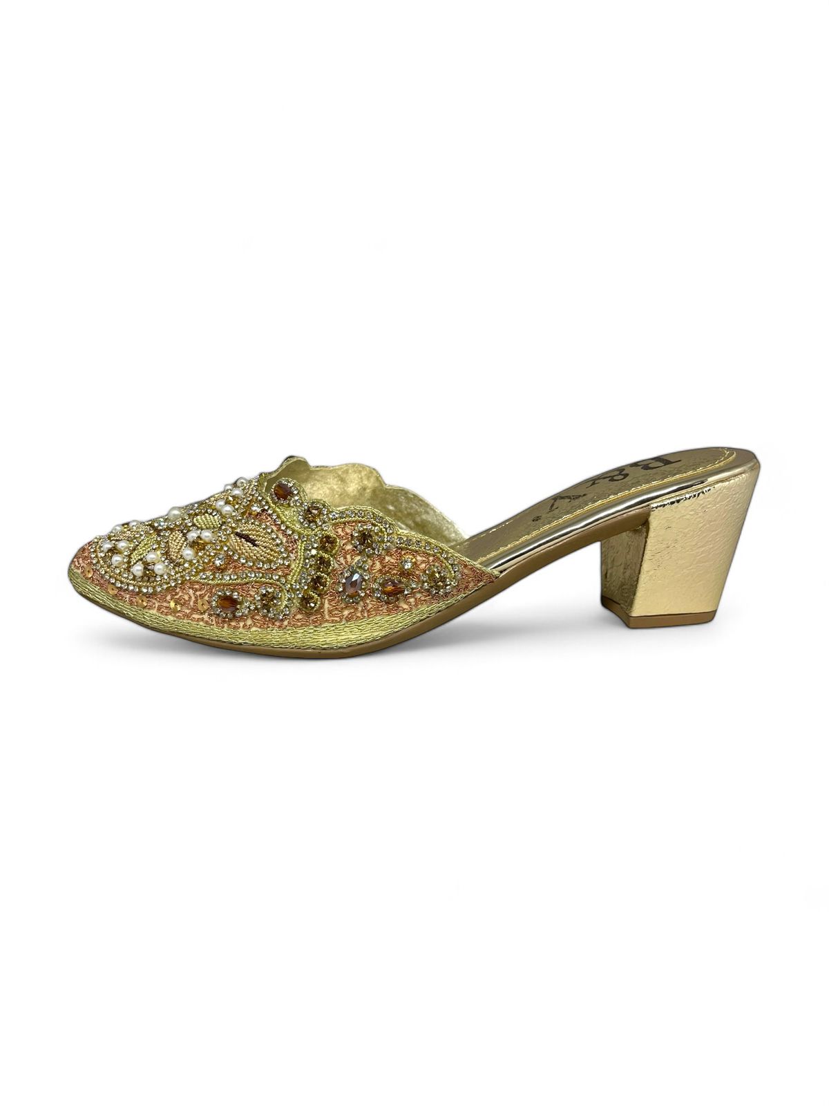 Zevela Golden Mid Heel Mule
