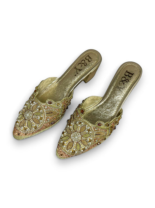 Zevela Golden Mid Heel Mule
