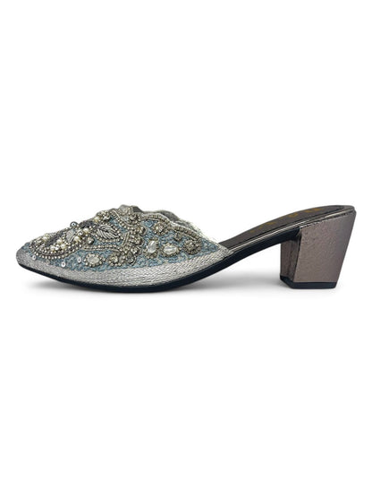 Zevela Silver Mid Heel Mule