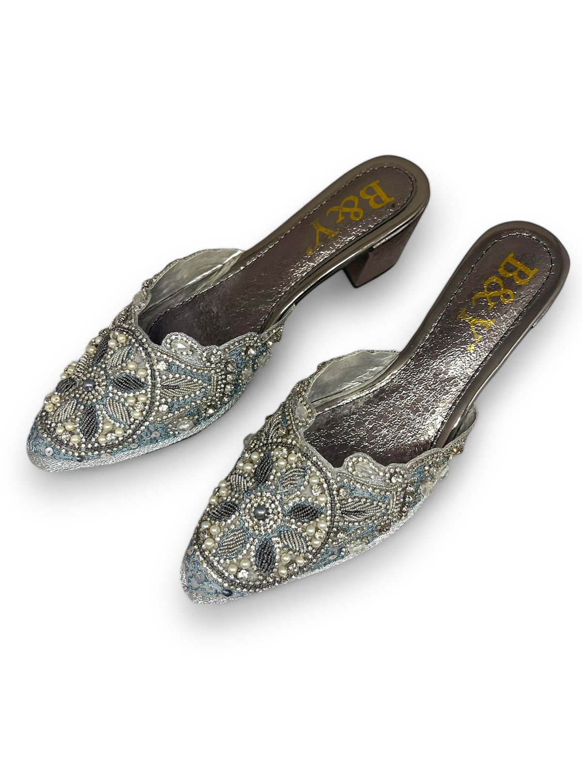 Zevela Silver Mid Heel Mule