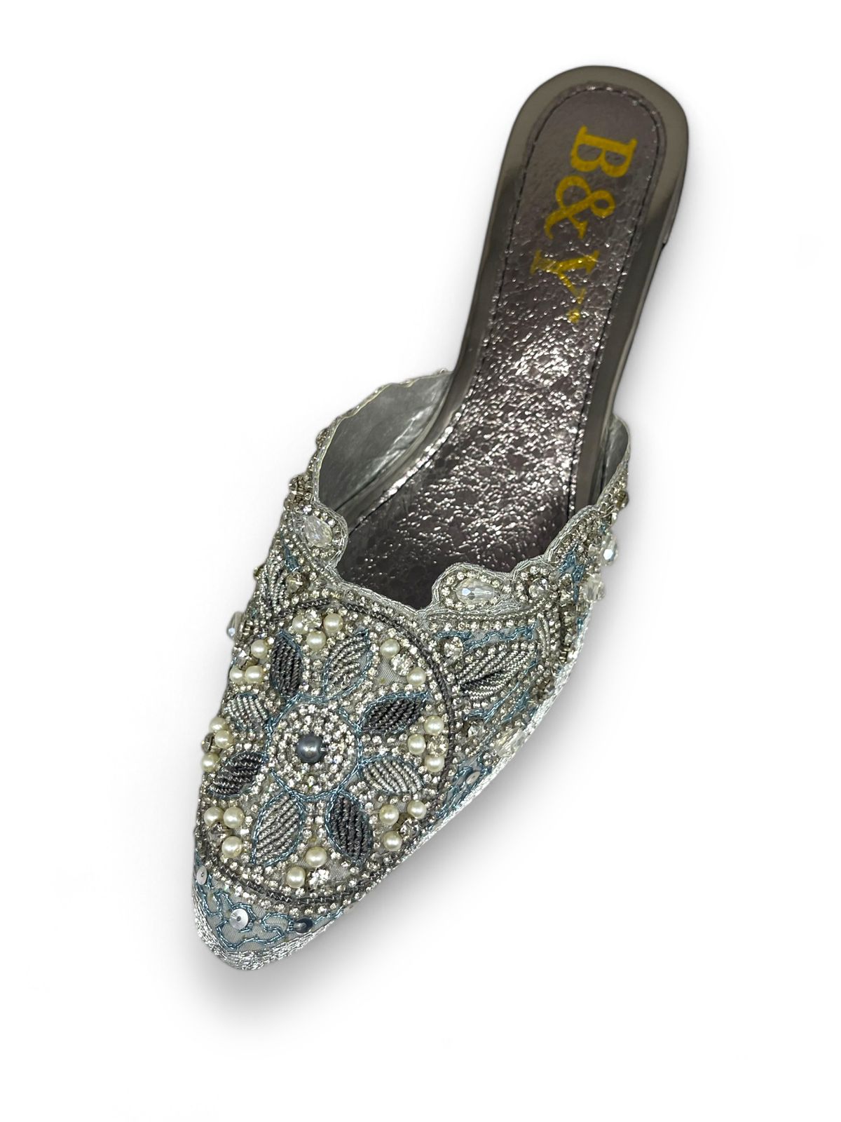 Zevela Silver Mid Heel Mule