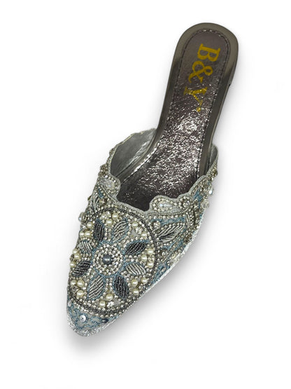 Zevela Silver Mid Heel Mule