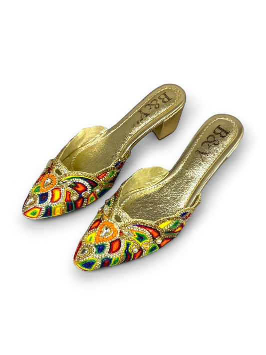 Ripple Golden Mid Heel Mule