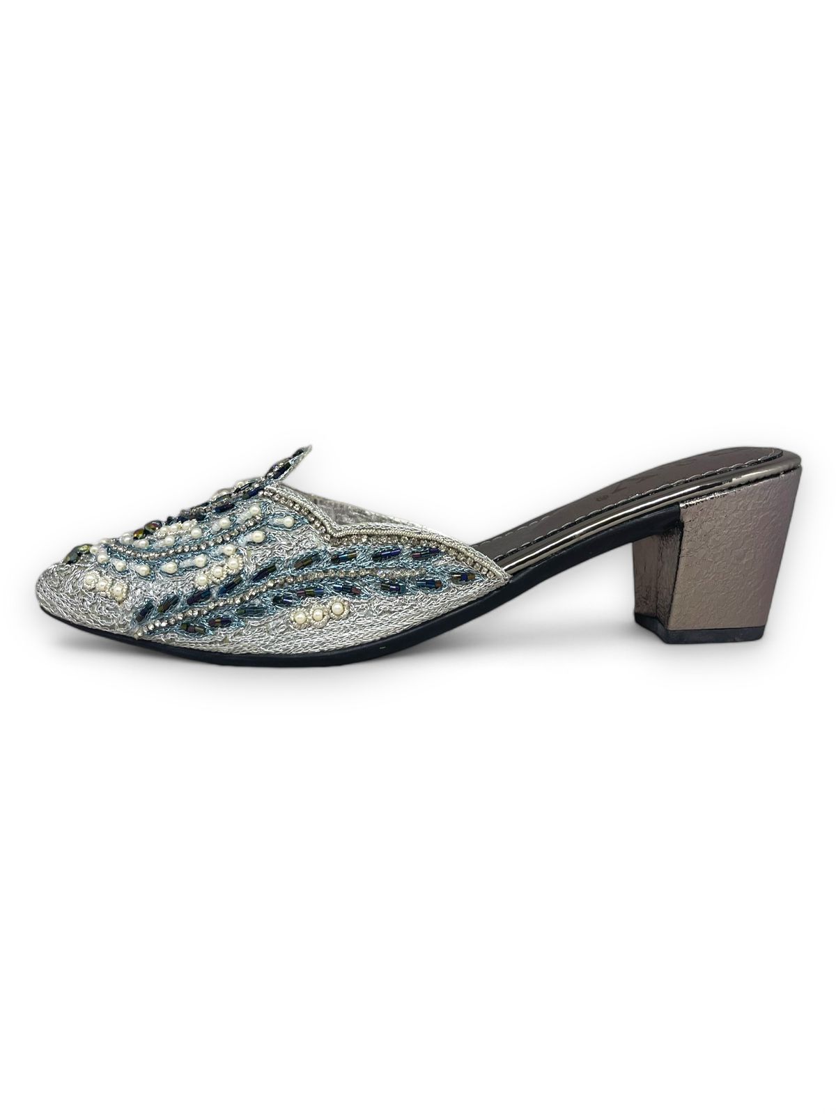 Lumari Silver Mid Heel Mule