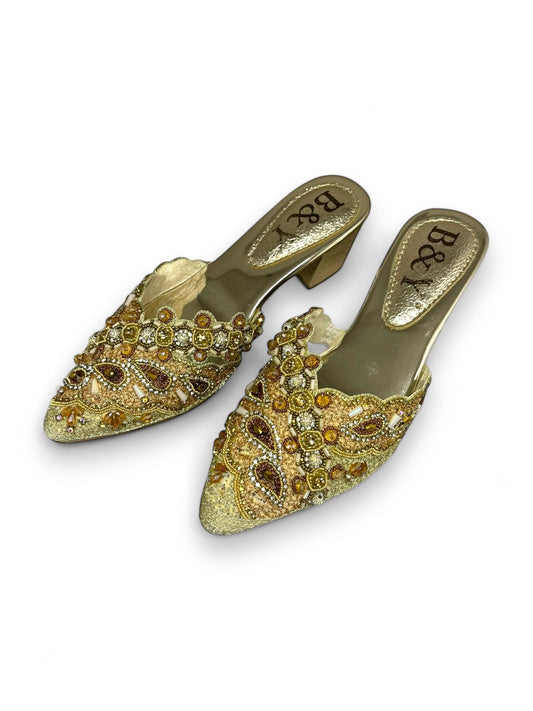 Gleam Golden Mid Heel Mule