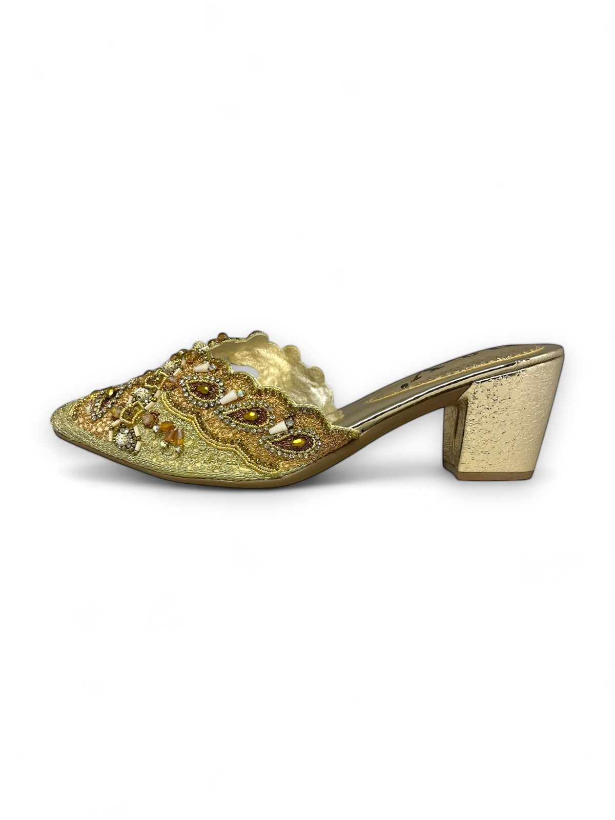 Gleam Golden Mid Heel Mule