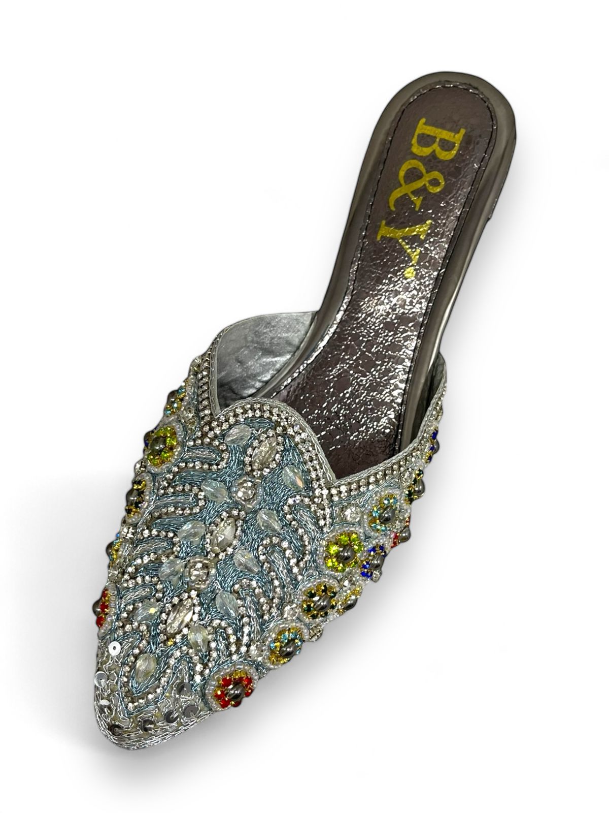 Haven Silver Mid Heel Mule