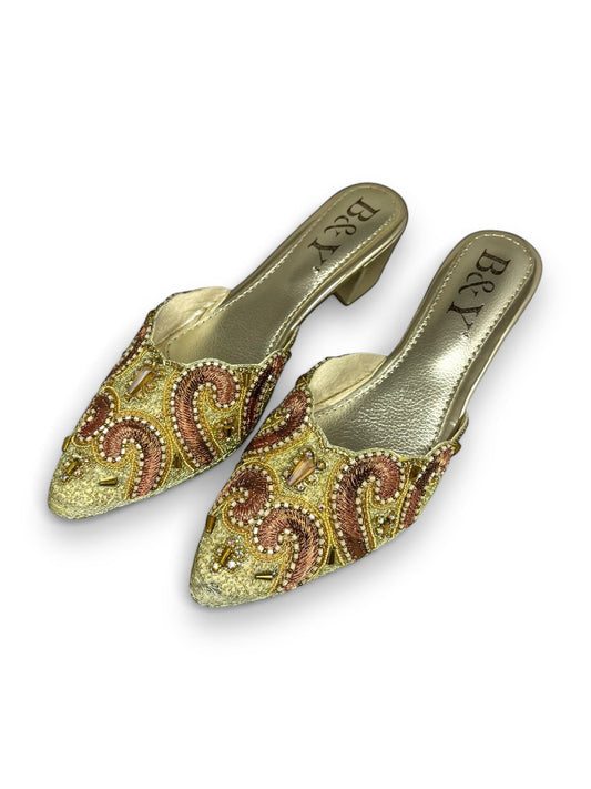 Twine Golden Mid Heel Mule