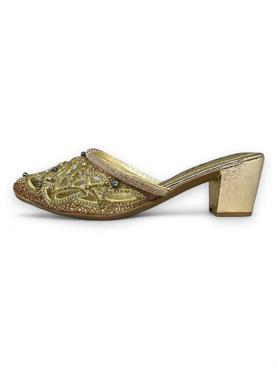 Luminous Golden Mid Heel Mule