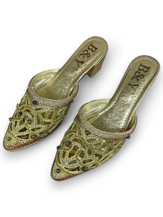 Luminous Golden Mid Heel Mule
