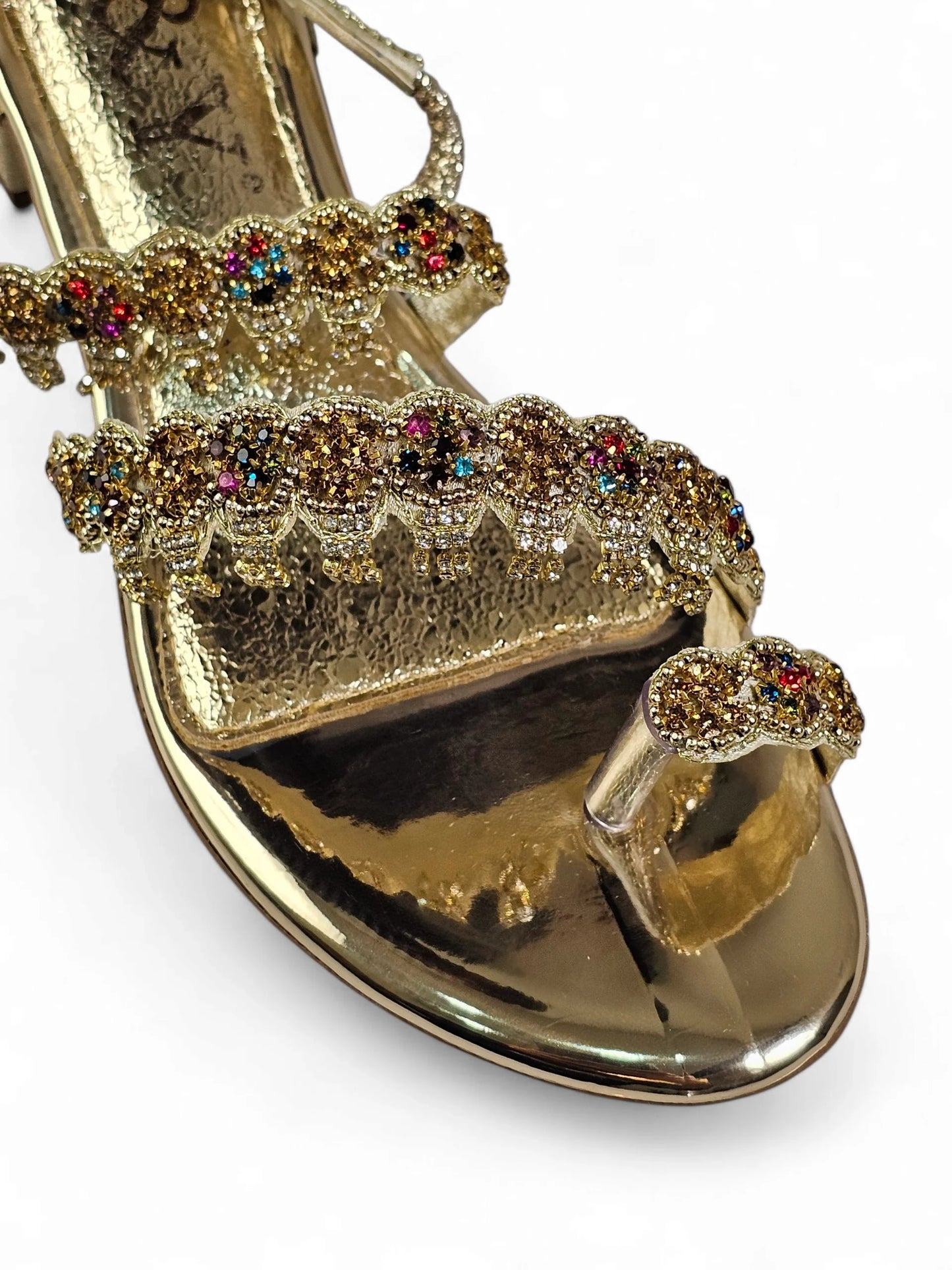 Trace Golden Block Heels  Sandal