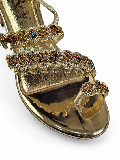 Trace Golden Block Heels  Sandal