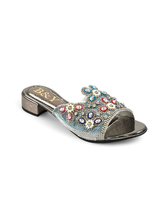 Eloura Silver Block Heel Slip-on Sandal