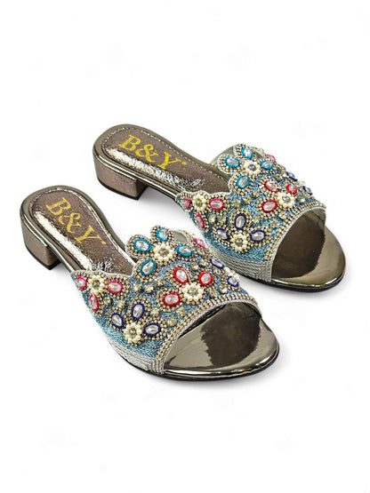 Eloura Silver Block Heel Slip-on Sandal