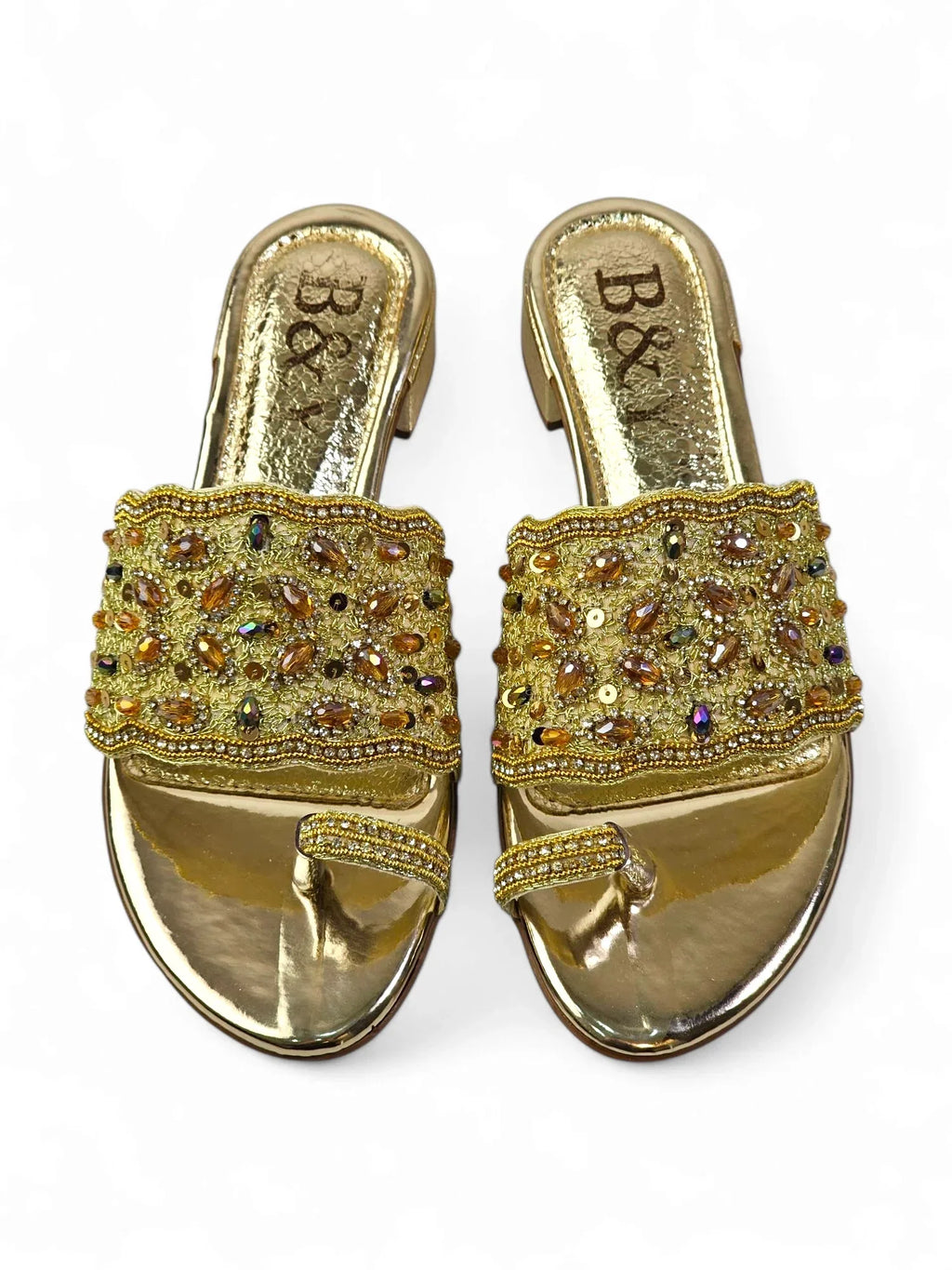 Mirona Golden Block Heel Slip On Sandal 1 - Bilwani & Yakoob