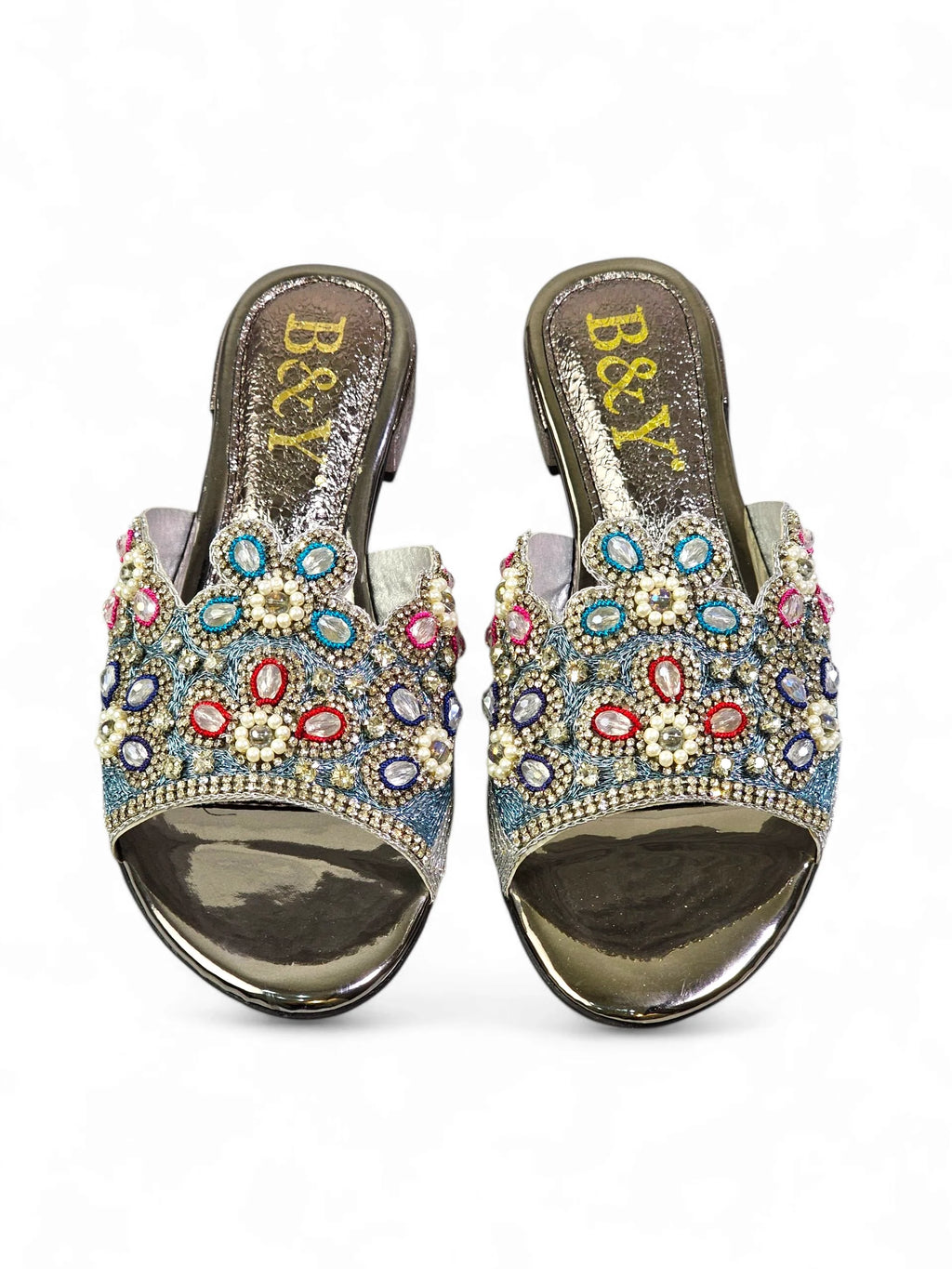 Eloura Silver Block Heel Slip On Sandal