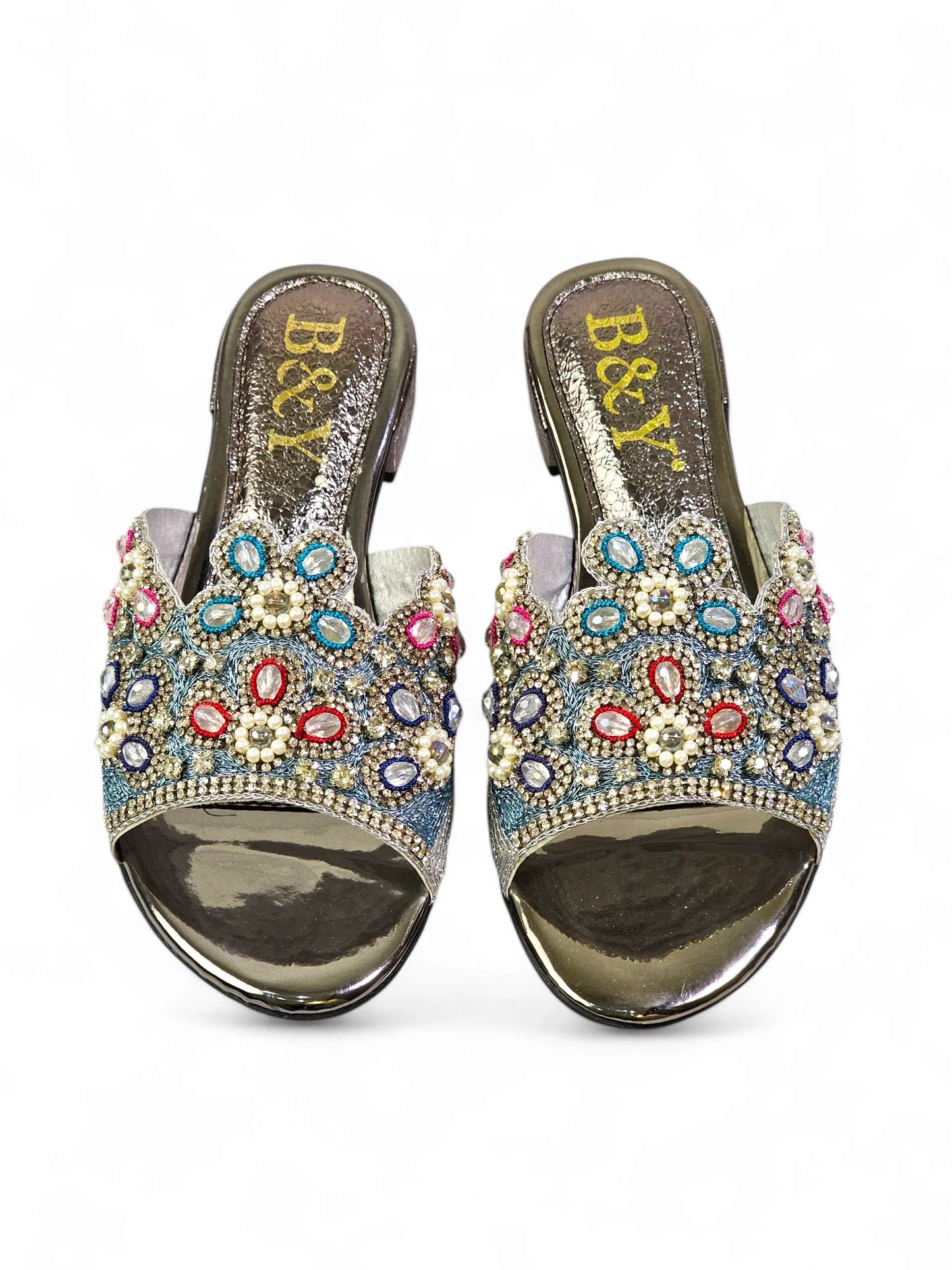 Eloura Silver Block Heel Slip-on Sandal