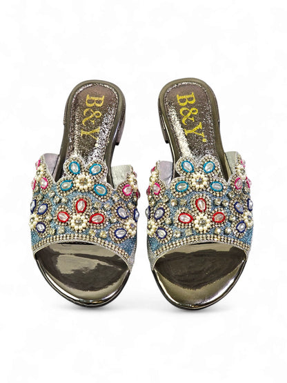 Eloura Silver Block Heel Slip-on Sandal