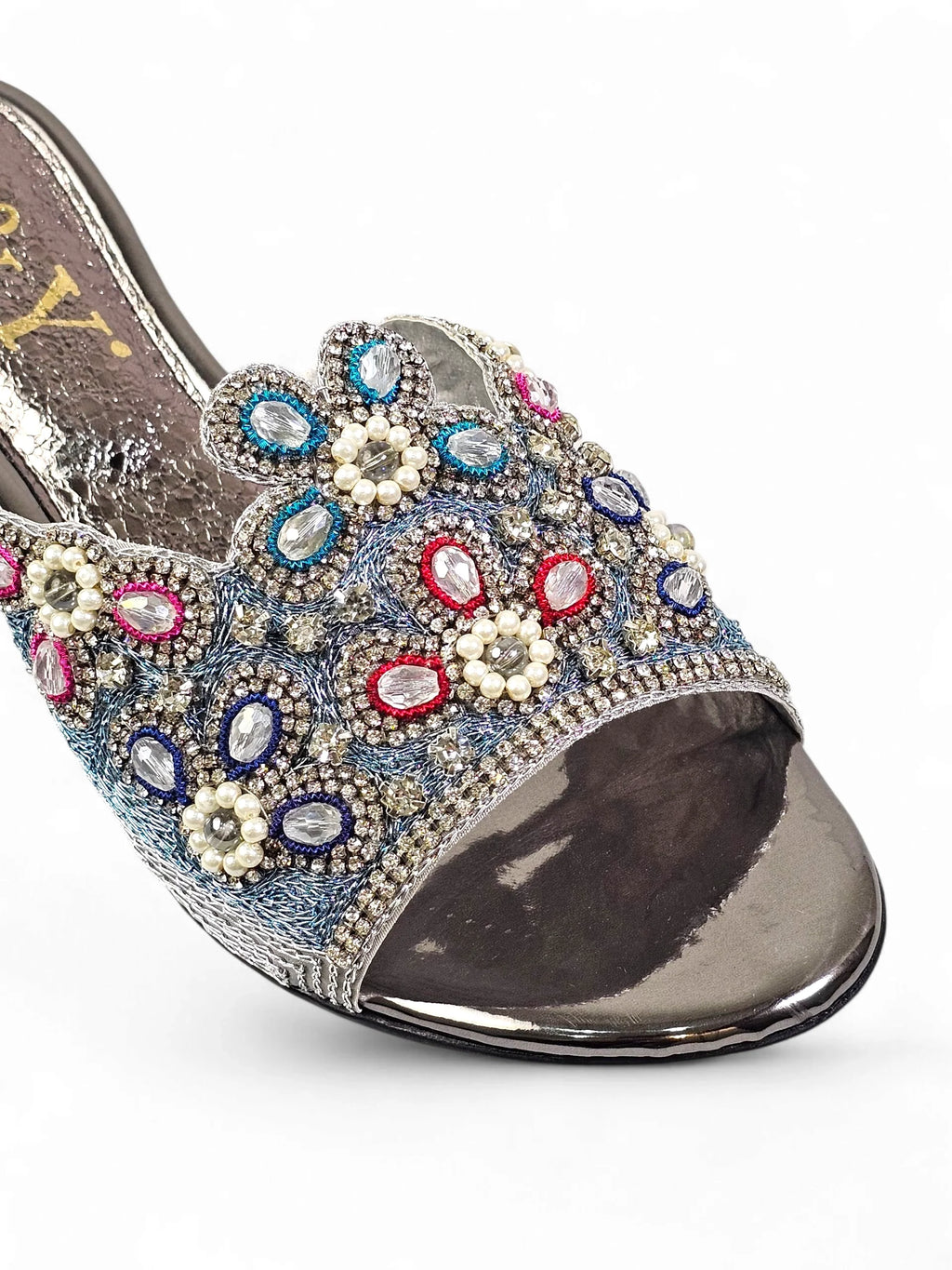 Eloura Silver Block Heel Slip On Sandal