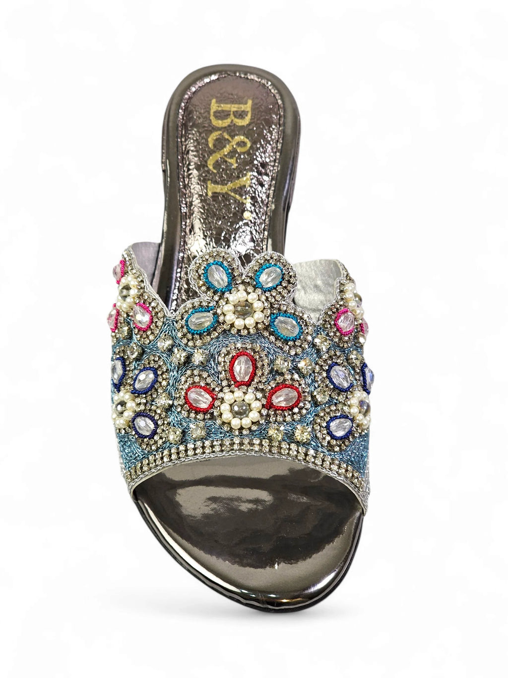 Eloura Silver Block Heel Slip On Sandal