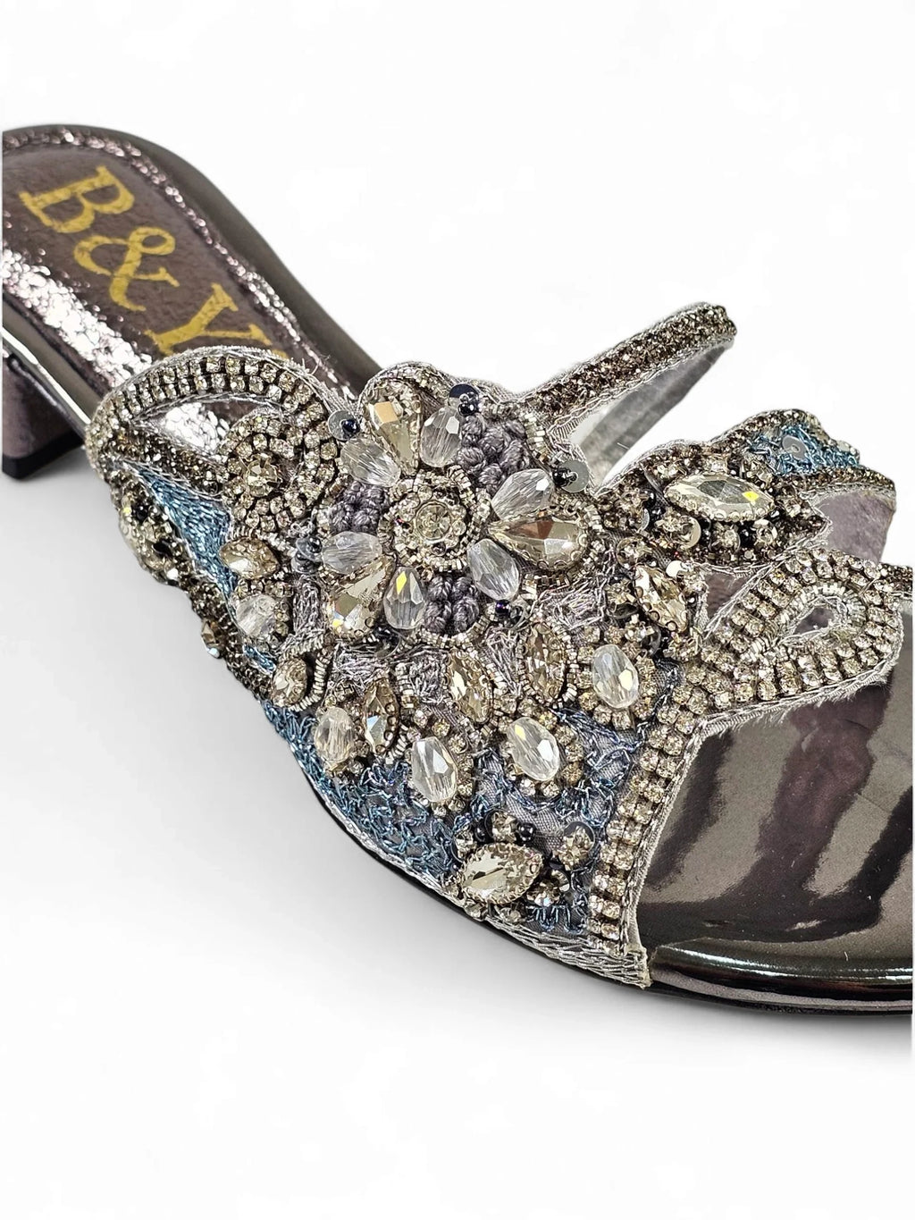 Velique Silver Block Heel Slip On Sandal