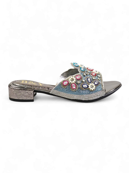 Eloura Silver Block Heel Slip-on Sandal