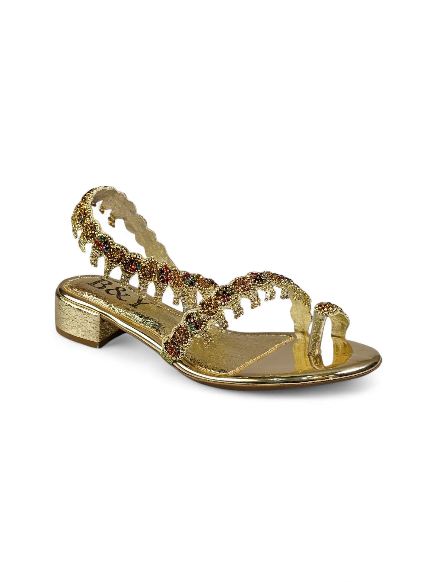 Trace Golden Block Heels  Sandal