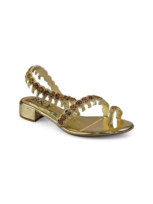 Trace Golden Block Heels  Sandal