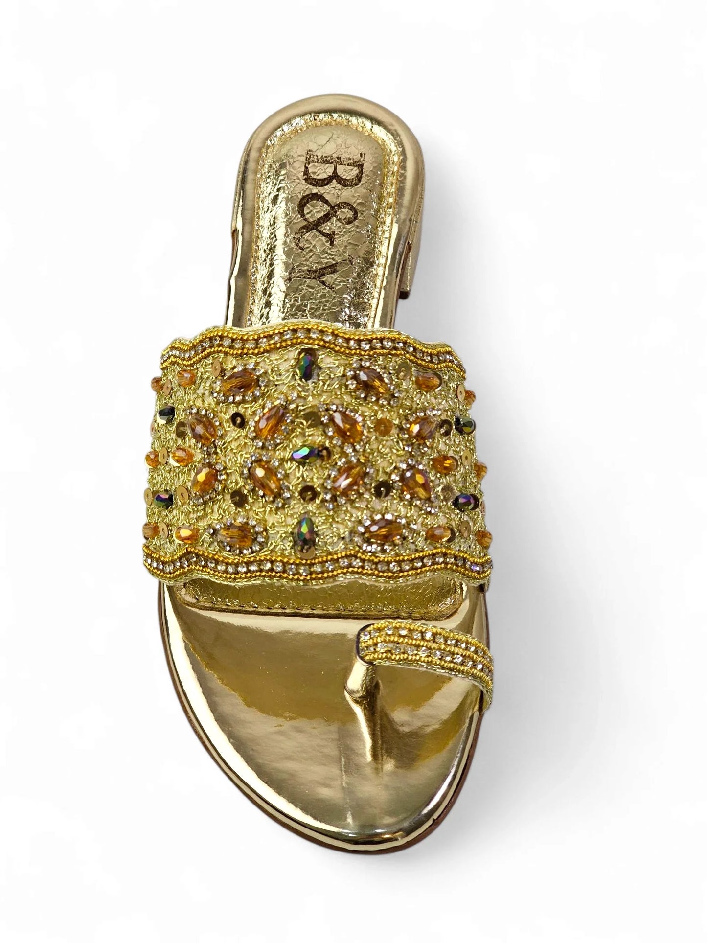 Mirona Golden Block Heel Slip-on Sandal