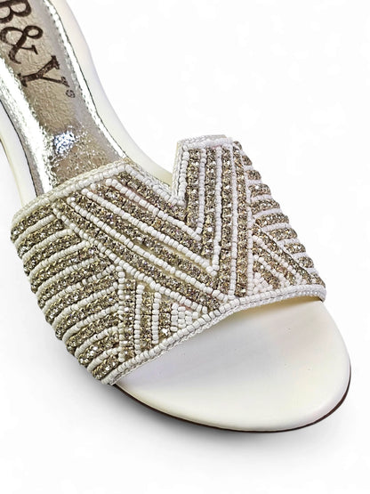 Velora White Block Heel Slip-on Sandal