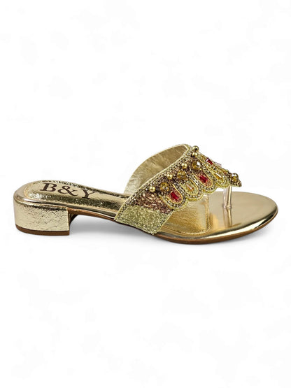Zaffra Golden Block Heel Flip-Flop