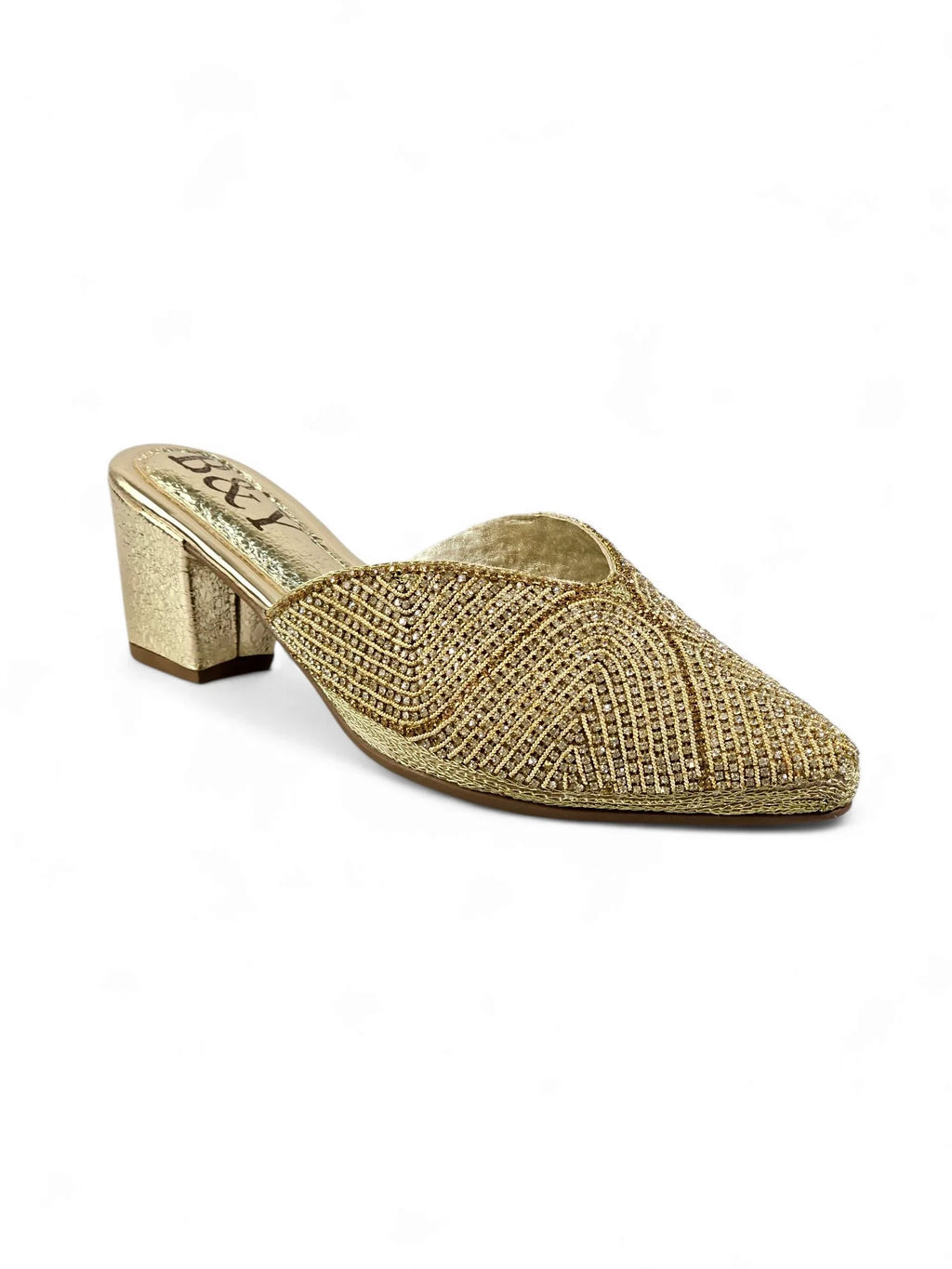 Thalya Golden Mid Heel Mule