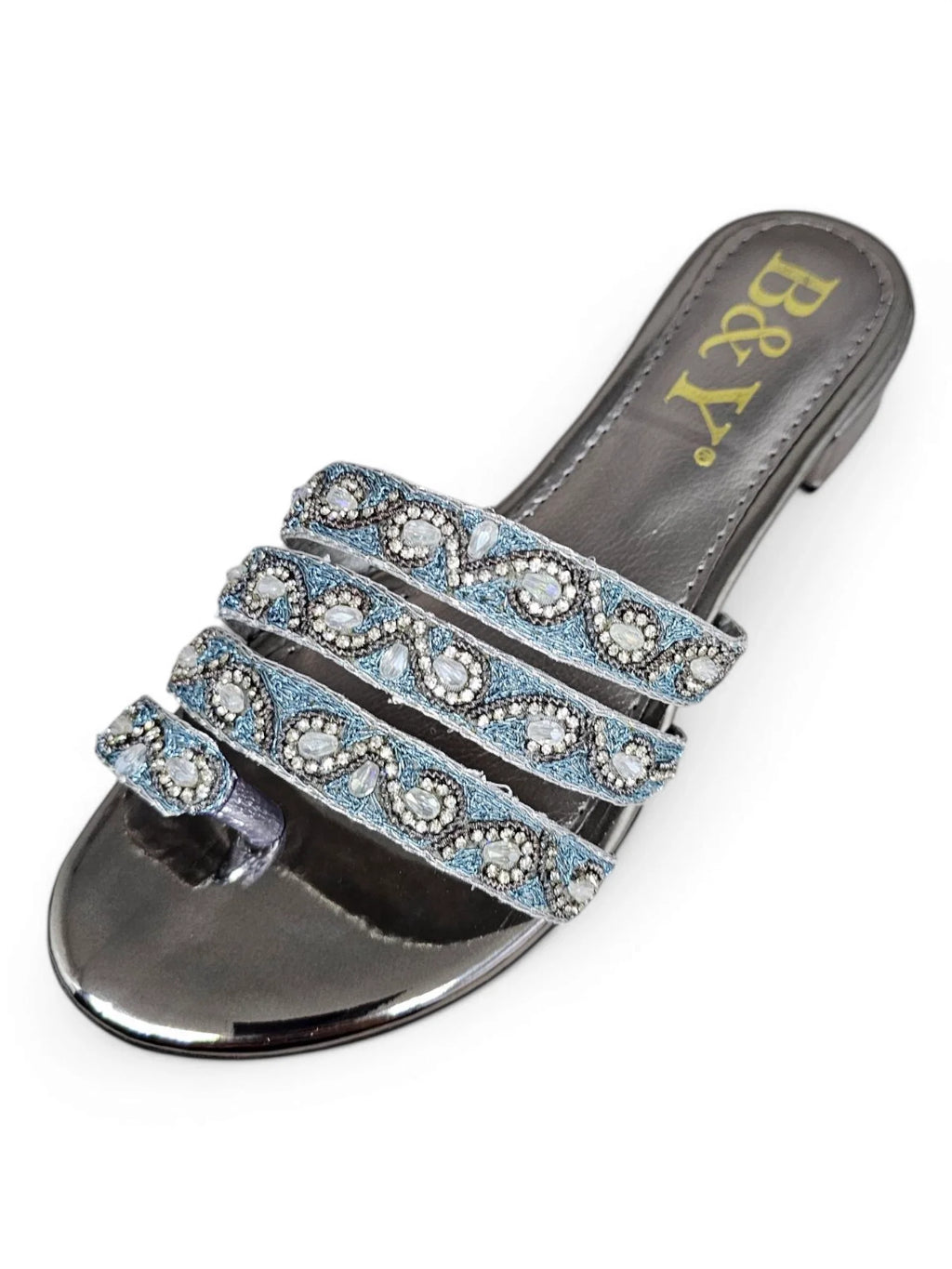 Marqine Silver Block Heel Slip On Sandal - Bilwani & Yakoob