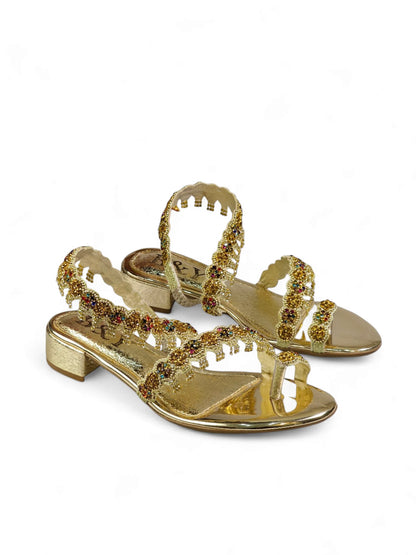 Trace Golden Block Heels  Sandal