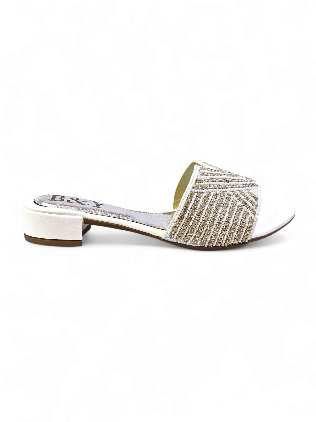 Velora White Block Heel Slip On Sandal - Bilwani & Yakoob