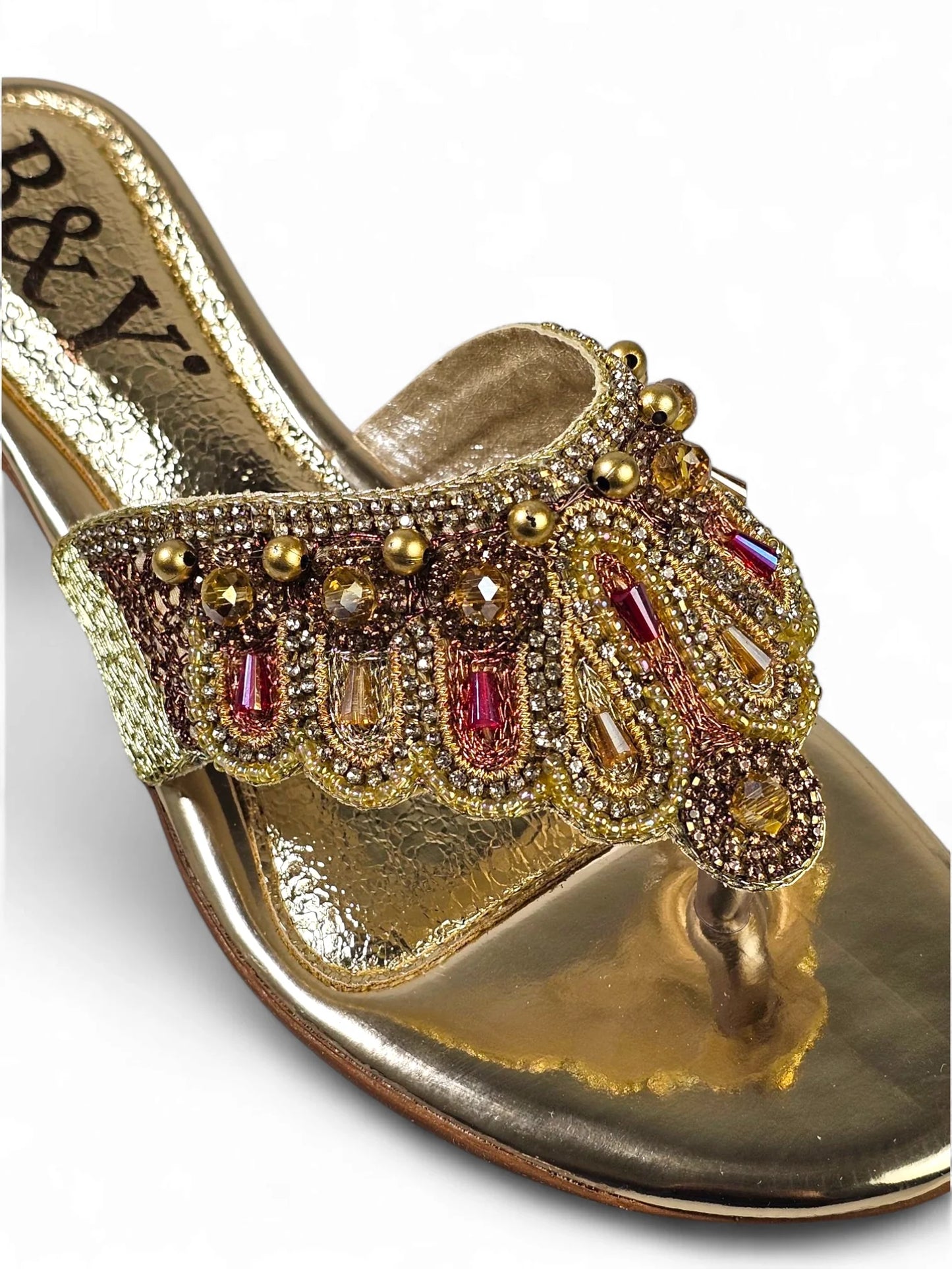 Zaffra Golden Block Heel Flip-Flop