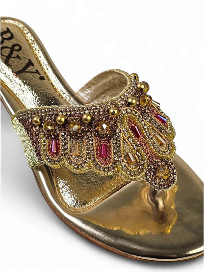 Zaffra Golden Block Heel Flip-Flop