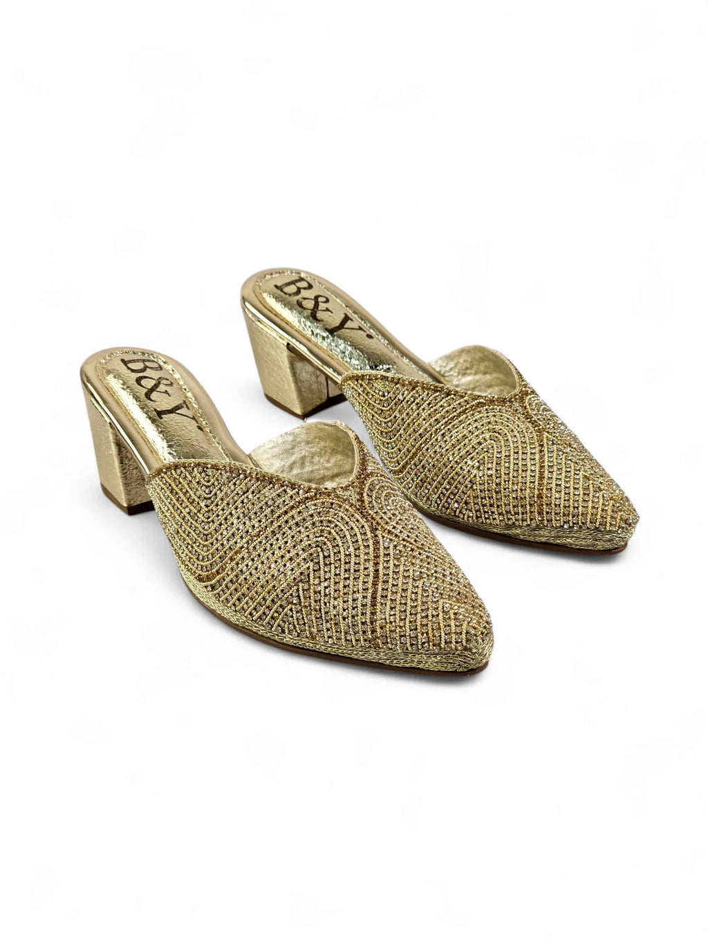 Thalya Golden Mid Heel Mule