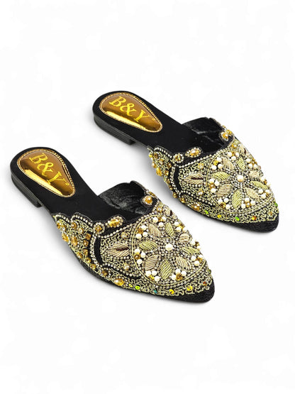 Zevela Black Flat Mule