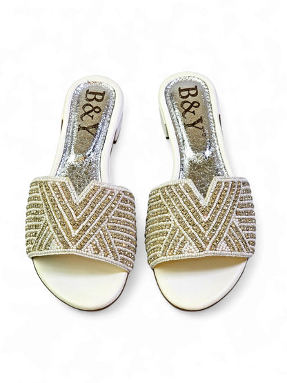Velora White Block Heel Slip-on Sandal