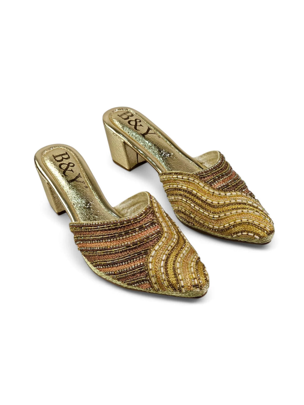 Bask Golden Mid Heel Mule - Bilwani & Yakoob