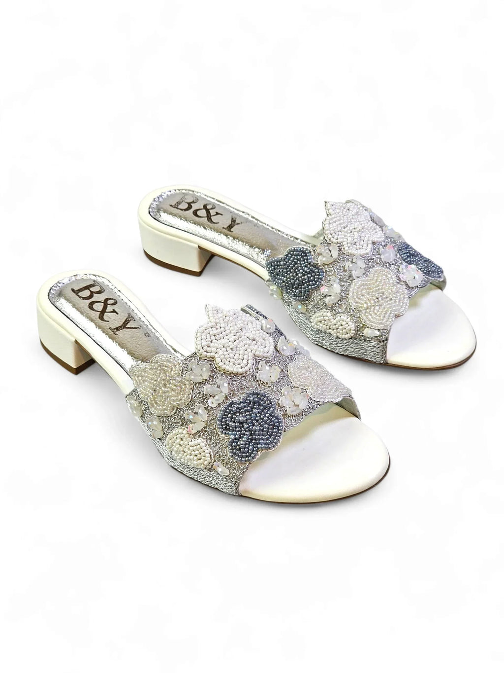 Twiselle White Block Heel Slip On Sandal - Bilwani & Yakoob