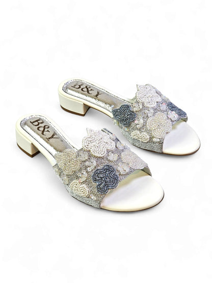 Twiselle White Block Heel Slip-on Sandal