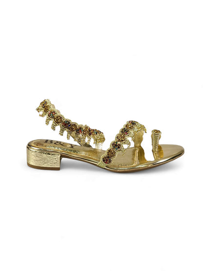 Trace Golden Block Heels  Sandal