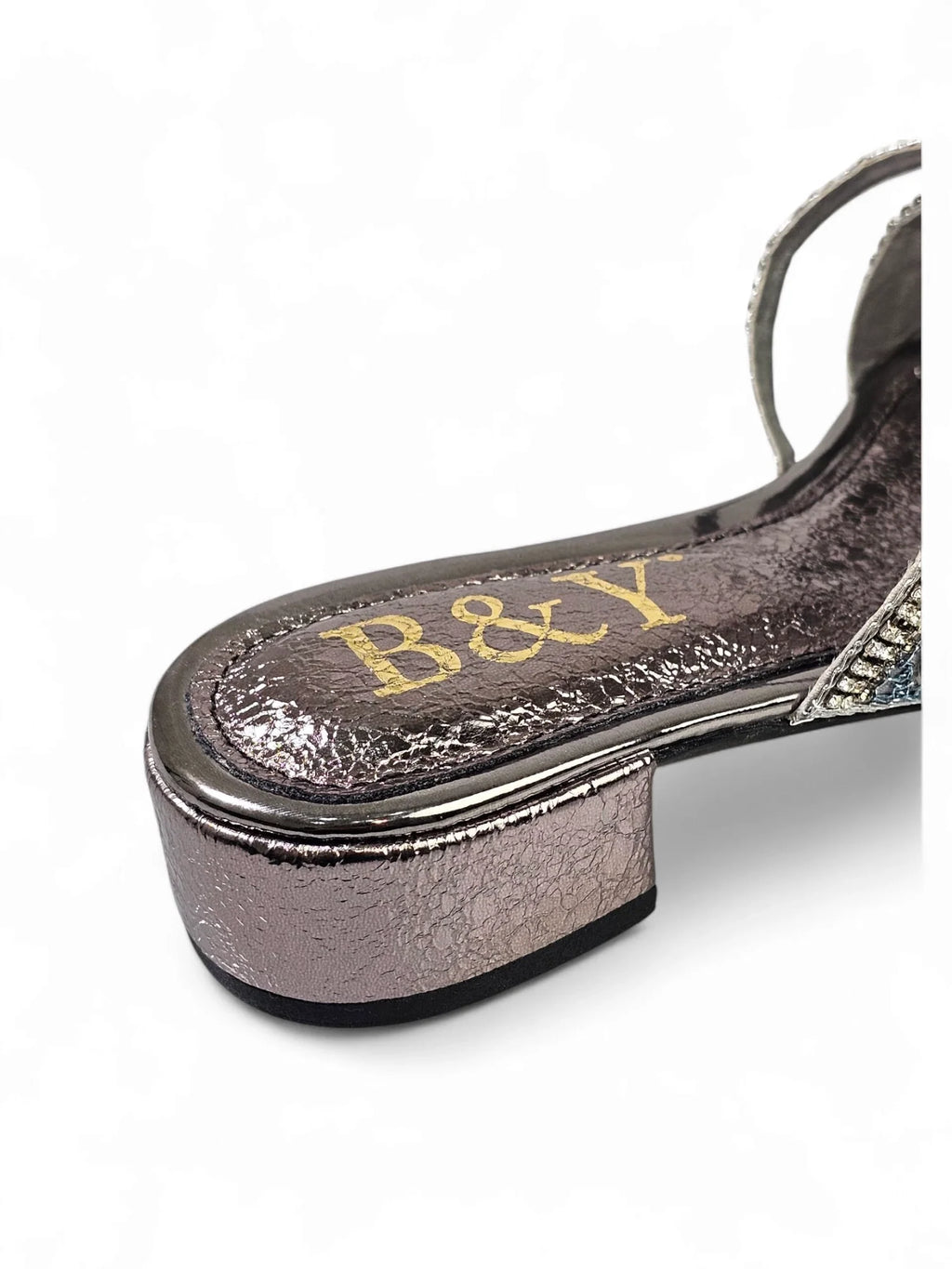 Velique Silver Block Heel Slip On Sandal