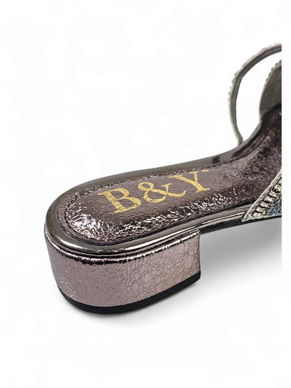 Velique Silver Block Heel Slip-on Sandal