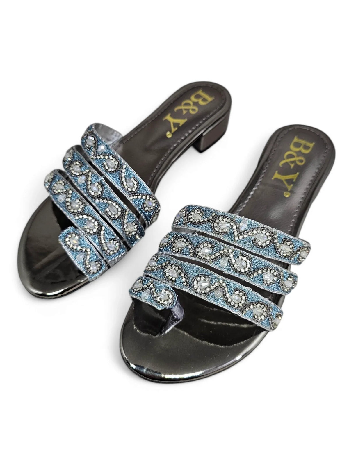 Marqine Silver Block Heel Slip On Sandal - Bilwani & Yakoob