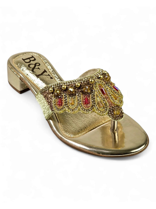 Zaffra Golden Block Heel Flip-Flop