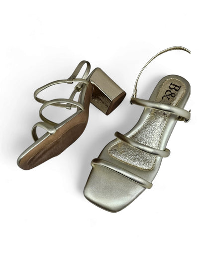 Glisten Golden Block Heel Sandal
